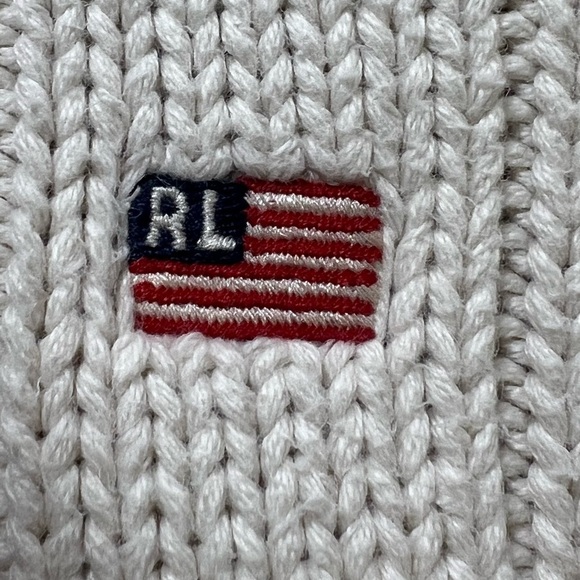 Vintage 90’s Polo Ralph Lauren Ivory Quarter Zip Pull Over Sweater Flag Logo - Picture 7 of 9